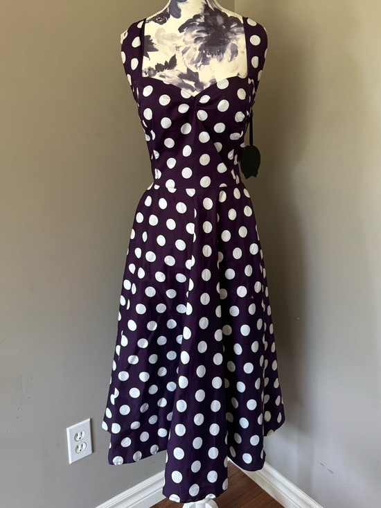 Hell Bunny Vixen Dresses & Skirts - Polka Dot Purple Halter Dress With White Polka Dots